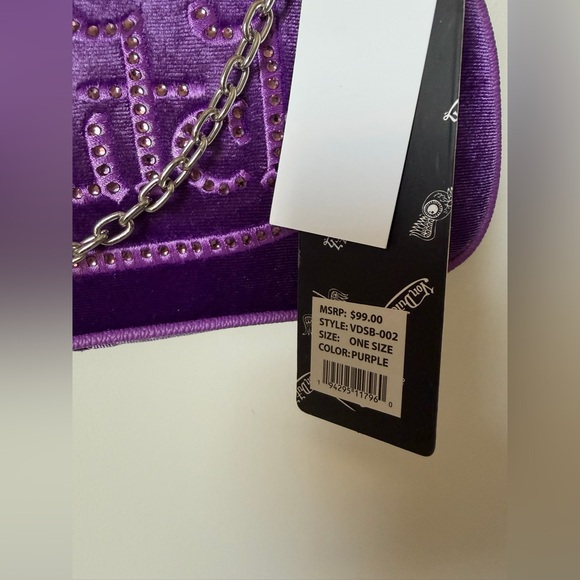 Viral Von Dutch Purple Velvet Rhinestone Silver Charms Shoulder Bag - Picture 3 of 4
